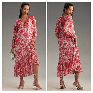 Anthropologie Red and White Floral Dress